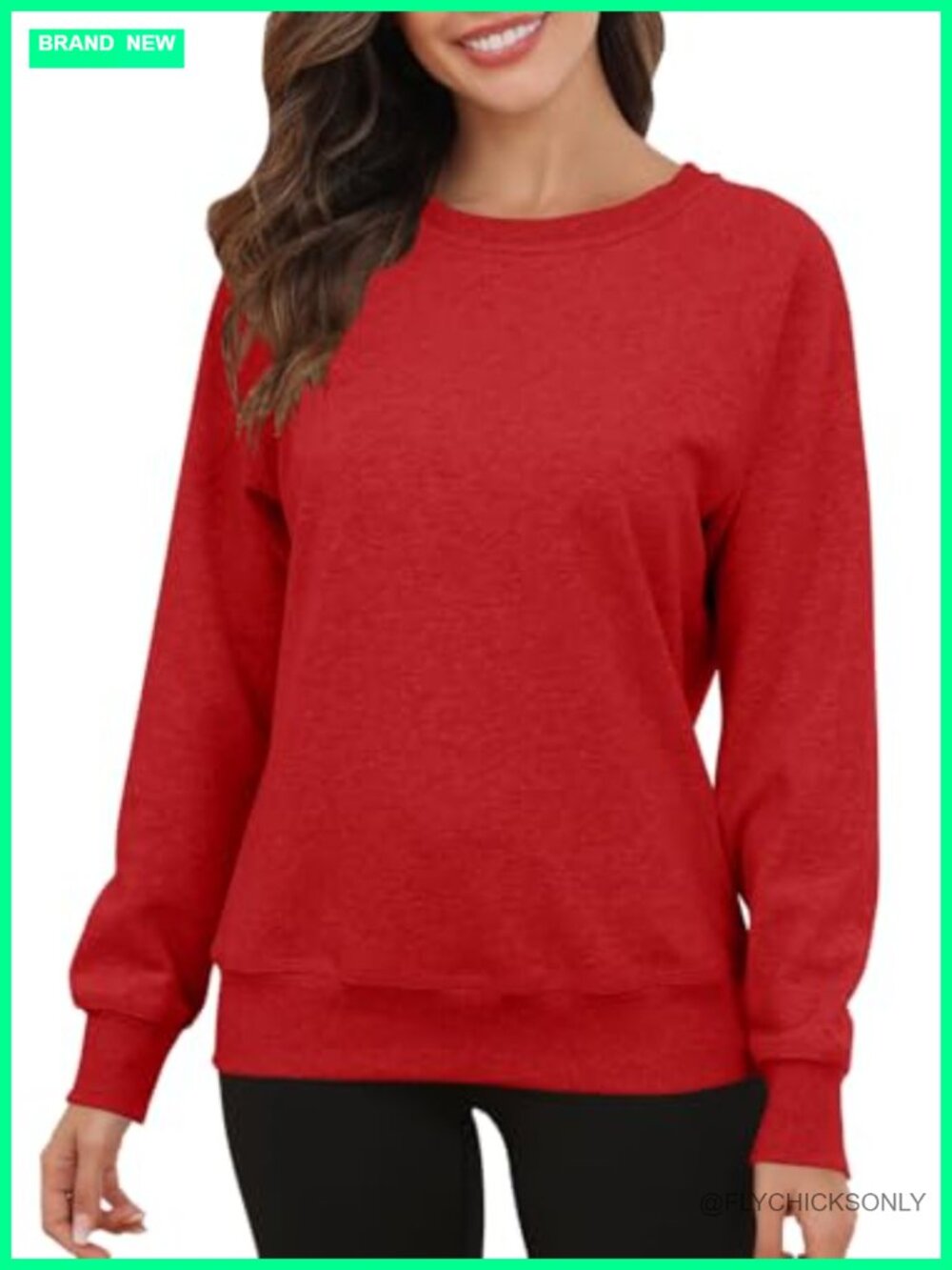 Womens Crewneck Raglan Sleeve Fleece Lined Sweatshirt Loose Fit Pullover